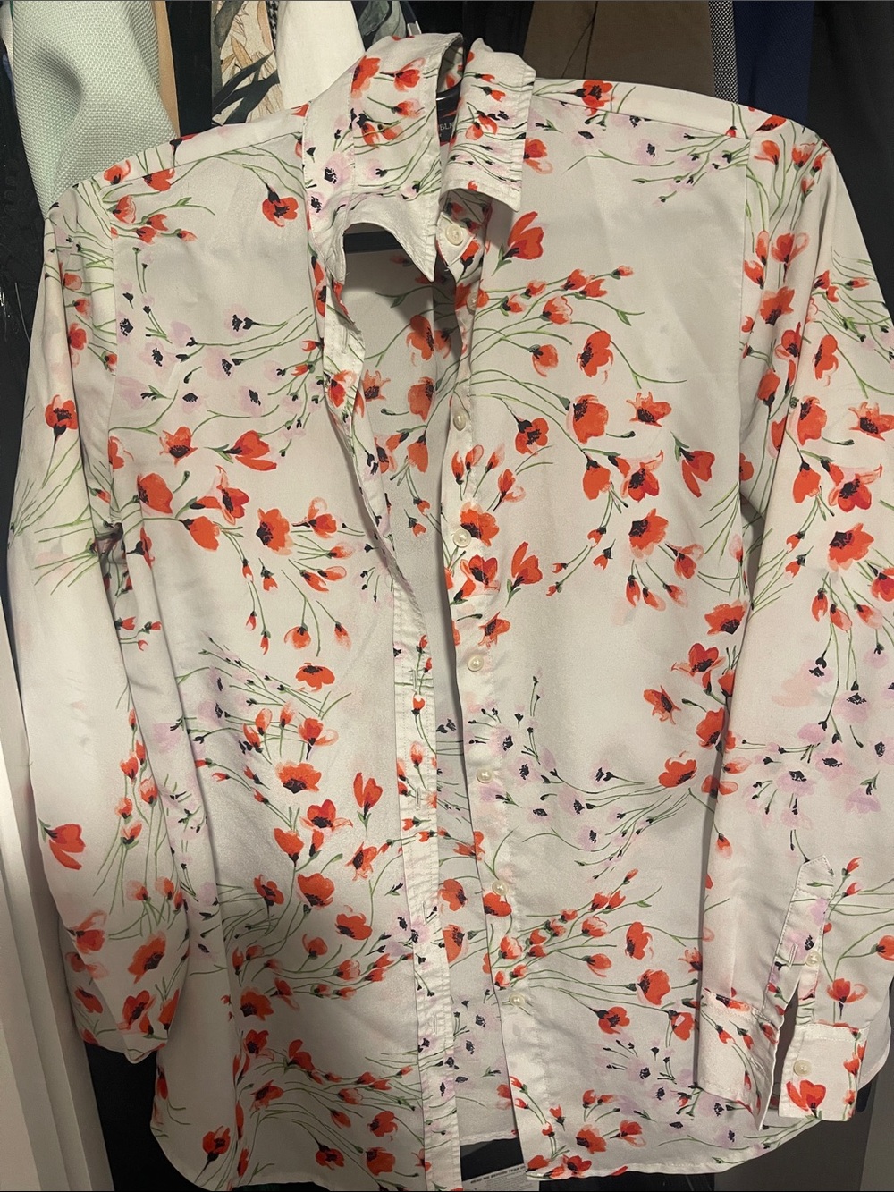 Banana Republic White Button-Down Shirt with Orange Floral Print